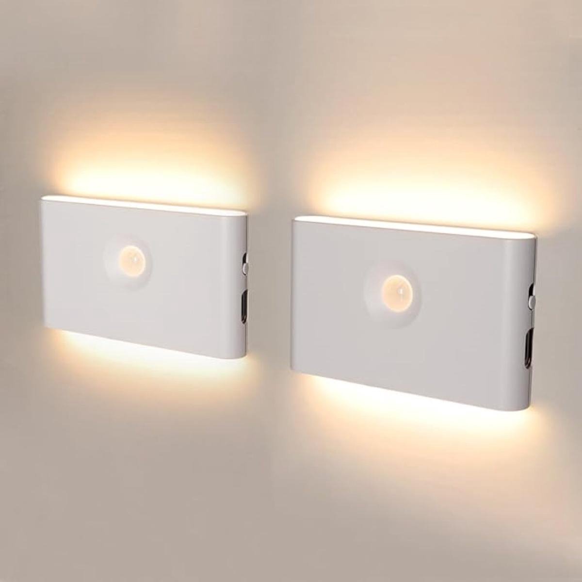 GELLDG 2 stuks nachtlampjes - Met bewegingssensor - Oplaadbare batterij - LED-trapverlichting - USB-opladen - Automatisch aan/uit - Halverlichting - Geschikt voor hallen, slaapkamers, keukens en kledingkasten - Warm wit licht