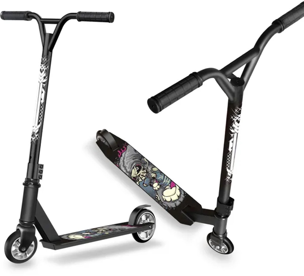 Stuntstep-Aluminium-ABEC 9 kogellagers-100 mm PU wielen-Kinderstep voor kinderen vanaf 6 Jaar-Zwart