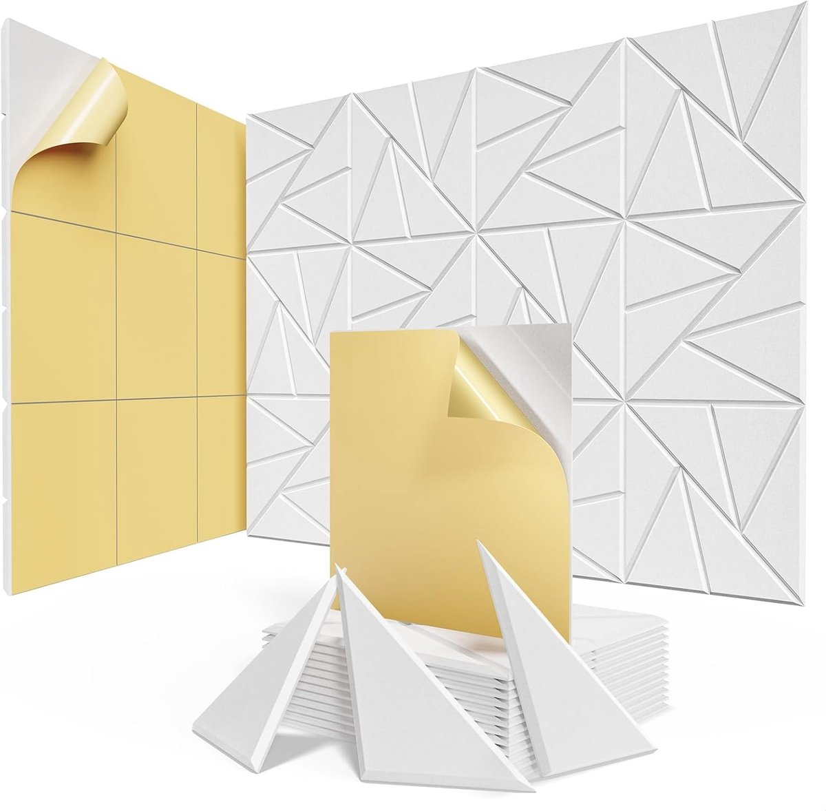 Akoestische Panelen Set van 12 - 30x30 cm - Zelfklevend - Modern Lineair Design - Geluidsdempend & Decoratief - Voor Studio & Gaming - Wit