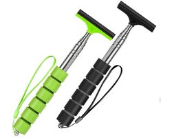 Autospiegelwisser - 2 Stuks - Ruitenwisser - RVS - Rubber - Sponsgreep - Intrekbaar - Achteruitkijkspiegel Wisser - Trekker Auto Zijspiegel - Universele autoaccessoires - Spiegelwisser - Geschikt voor raamwisser - 21.5cm-96cm - Zwart / Groen