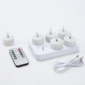 6 oplaadbare theelichtjes met laadstation en timer - led-theelichtjes - flikkerende kaarsen met afstandsbediening - timerfunctie - perfect voor thuis - feestdecoratie