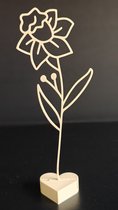 Fleur de naissance mars – Jonquille jaune | Fleur de vie beige sur socle en forme de cœur (22 cm)