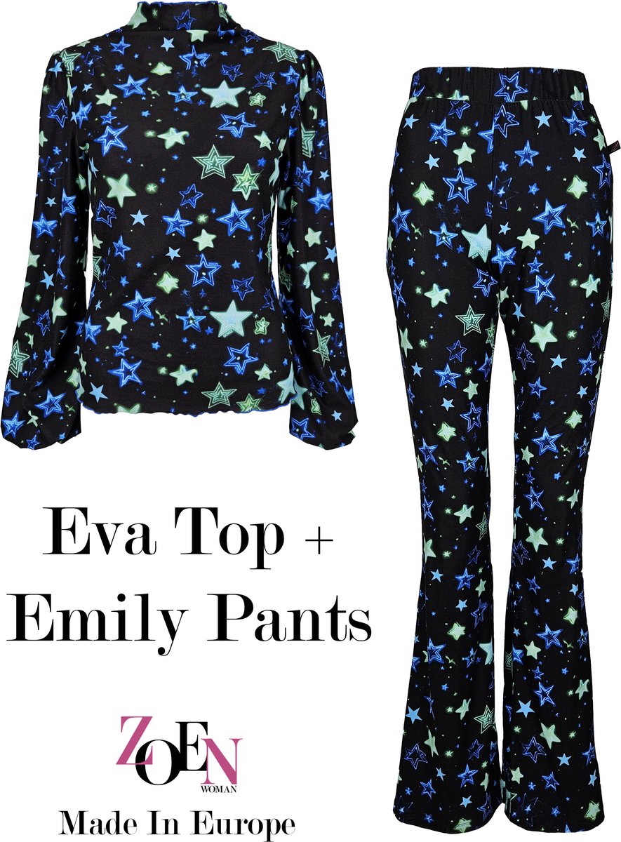 Zoen Woman - Eva top en Emily pants set - unieke sterren print - stretch pak - maat XS