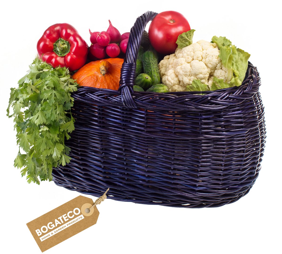BOGATECO Handgevlochten Boodschappenmand van Wilgen - 45 x 30 x 35 cm - Ruime Riethandmand & Cadeaumand - Kleurkeuze