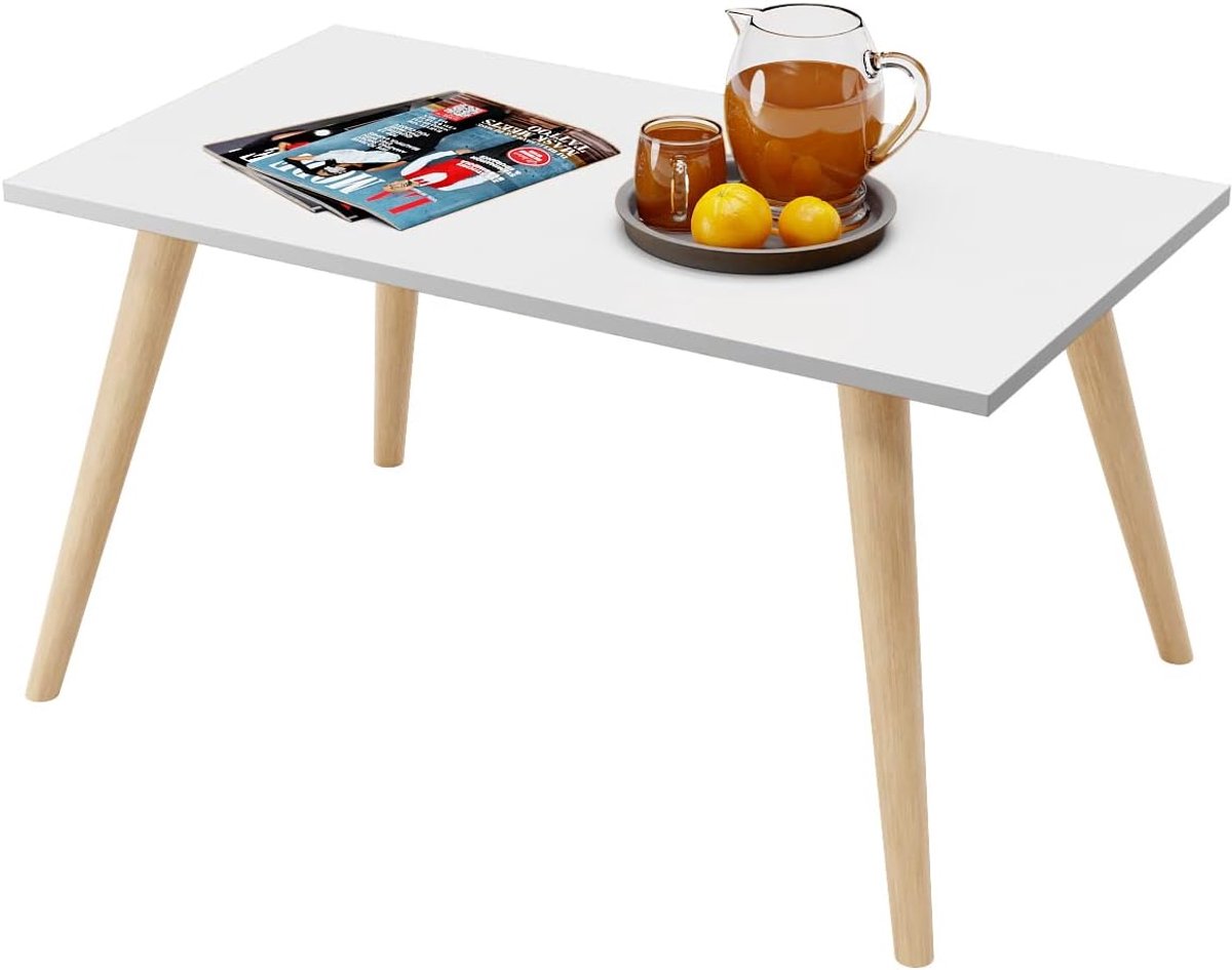BOGATECO Scandinavische Salontafel 90 x 50 x 47 cm - Banktafel met Beukenhouten Poten - Moderne Woonkamertafel - Keuze uit 7 Kleuren