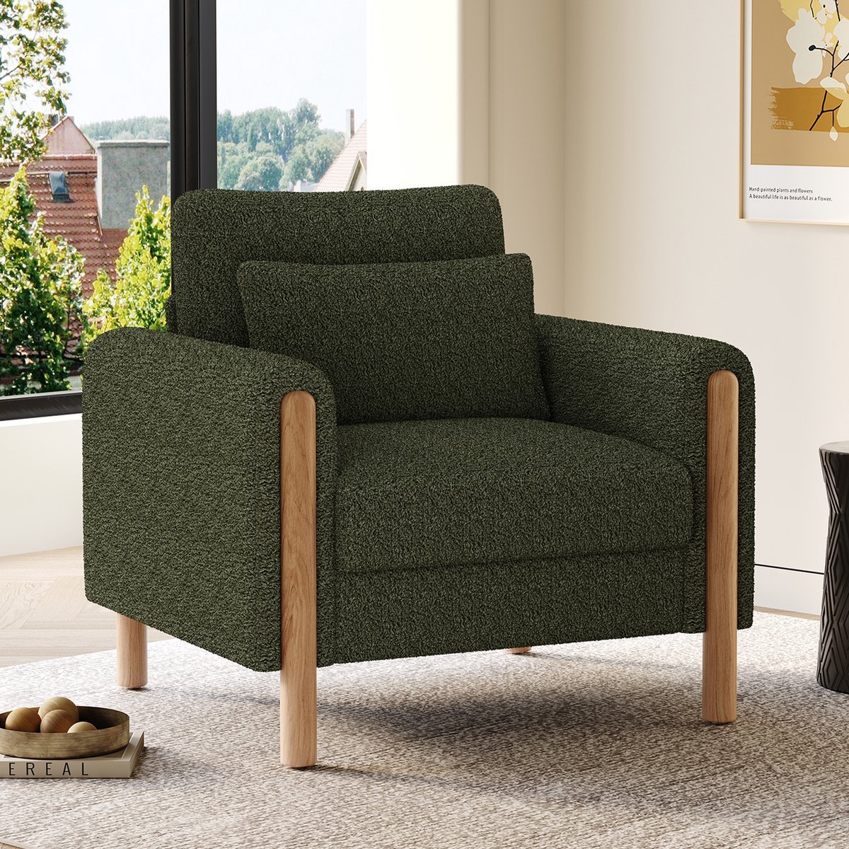 FloraGrace Fauteuil 87x83x88,5 Cm - Zachte Teddy Bekleding Met Dikke Kussens - Comfortabel