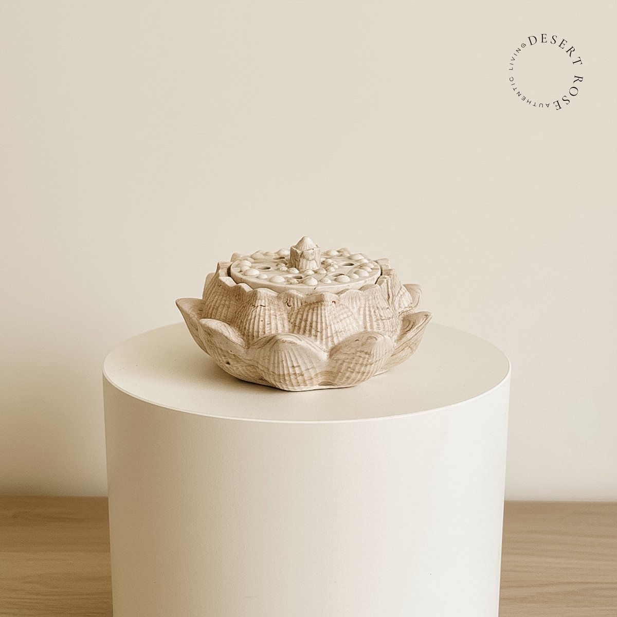 Wierookhouder marmereffect met deksel Lotusbloem handgemaakt - Wierookkegels houder lotus - Decoratief opbergpotje voor wierookkegels