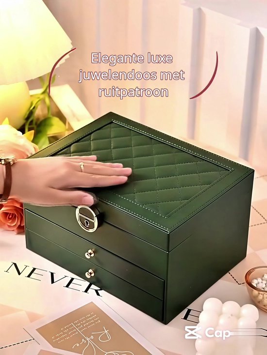 D’Lor Luxe Sieradendoos – Witte sieradenopbergdoos met slot, vakjes en lades – Elegante juwelendoos voor dames