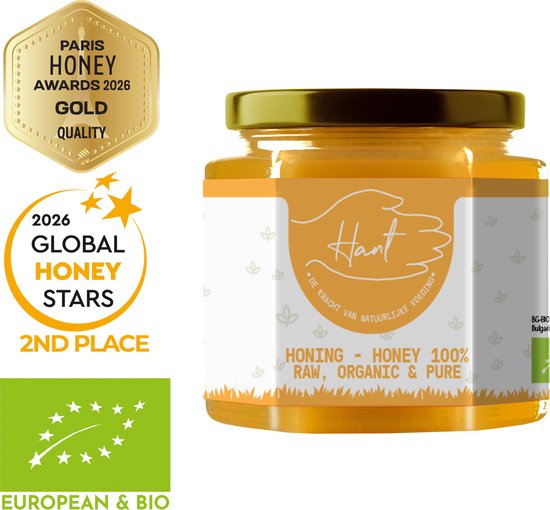 HANT | BIO - Rauwe Honing – Onverhit, Ongefilterd & Puur - 100% EU + GRATIS LEPEL - 500g