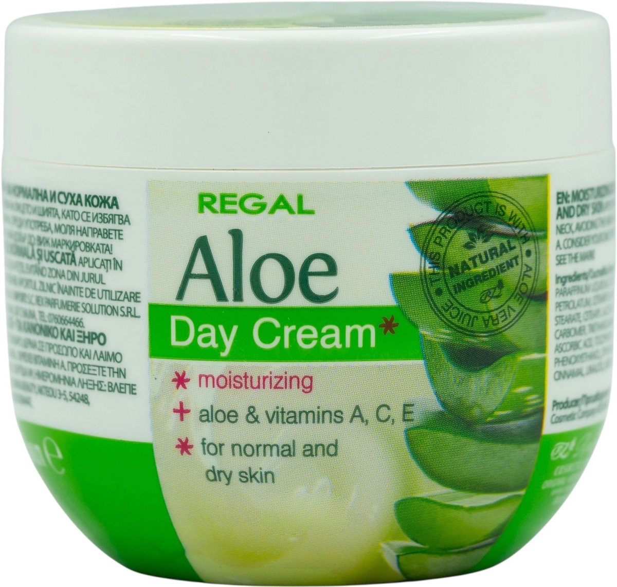 Regal Aloe Day Cream – Hydraterende Crème met Natuurlijke Aloë Vera & Vitaminen A, C & E – voor Gevoelige, Normale & Droge Huid – 100ml
