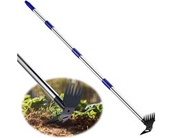 Onkruidverwijderaar met lange steel - 60 inch handmatige onkruidverwijderaar, 2-in-1 handslinger onkruidhark en tuinschoffel voor tuinieren, zwaar onkruidverwijderaar voor tuin, gazon, terras en moestuin