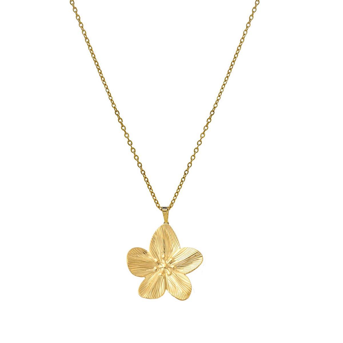 LOUIZ Lange Ketting met Bloem - Goudkleurig Stainless Steel - Ketting voor meisjes - Cadeau meisjes 13 jaar - Leuk voor Tienermeiden - Trending Ketting