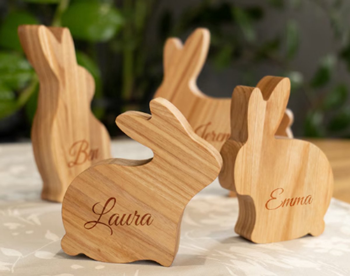 Makers Laser Studio Paasdecoratie -gepersonaliseerde houten konijntjes voor Pasen/ Paasdecoratie/ 4 stuks/ Easter