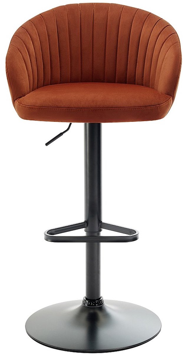 Vente-unique Set van 2 barkrukken van fluweel en zwart metaal - Verstelbare hoogte - Terracotta - DORALIZ
