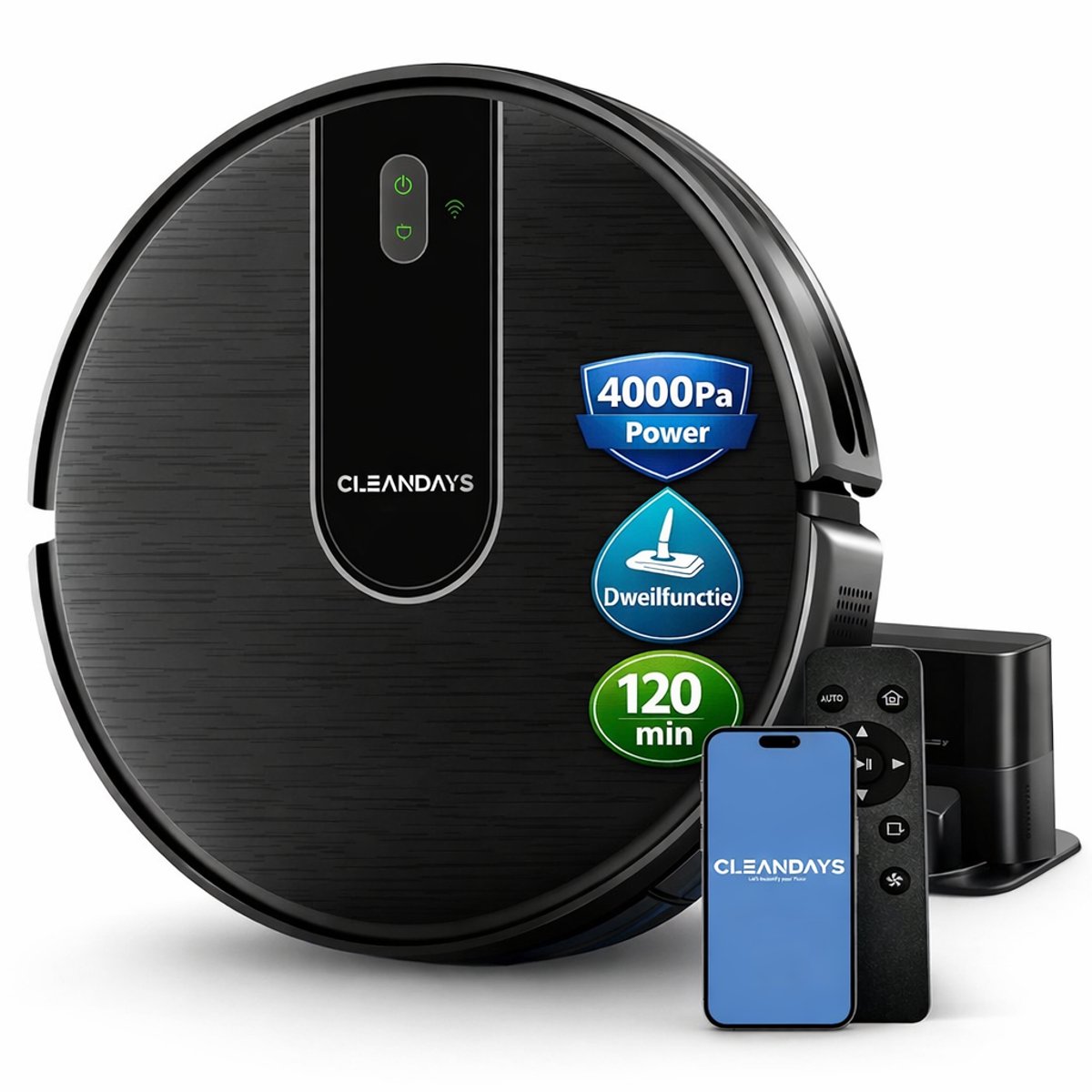 CleanDays D3-300MAX Robotstofzuiger met Dweilfunctie - Met Laadstation - Huisdieren - Dweilrobot - Robot Stofzuiger - Robotstofzuigers