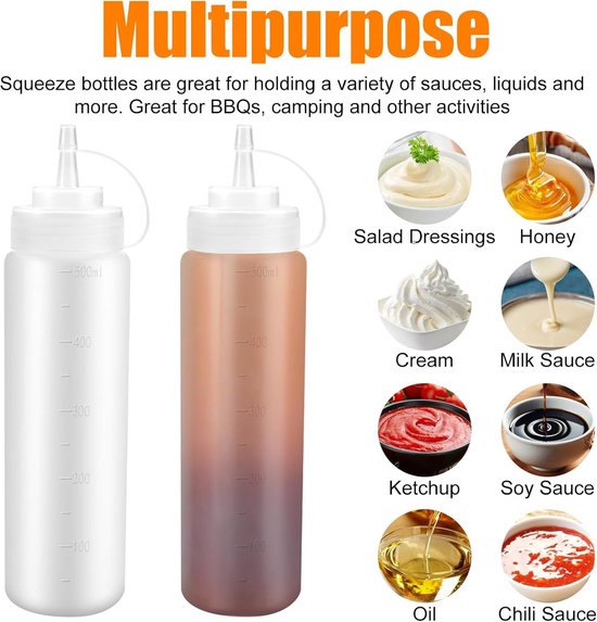 Dailygoody - Plastic Knijpfles - Sausfles Dispenser - Lekvrij en BPA-vrij - 500ml - Transparante Flessen - Voor Sauzen en Specerijen - Set van 3 — afbeelding 2