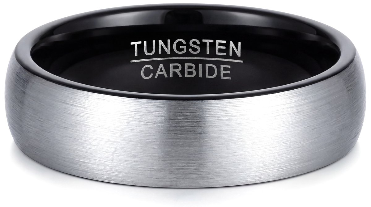 Ring Heren Zilver kleurig – Tungsten Wolfraam Ring Heren – Zwarte Stalen Ring Mannen – Zilverkleurige Ring Met Hoogglans – Luxe Heren Ring – Mauro Vinci® – Maat10