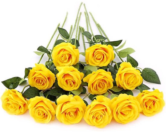 Kunstrozen met 12 stelen - 45 cm lange kunstrozen met één steel - realistische kunstbloemen - geschikt voor bruidsboeketten, tuindecoratie, woonkamerdecoratie, hoteldecoratie en kantoordecoratie.