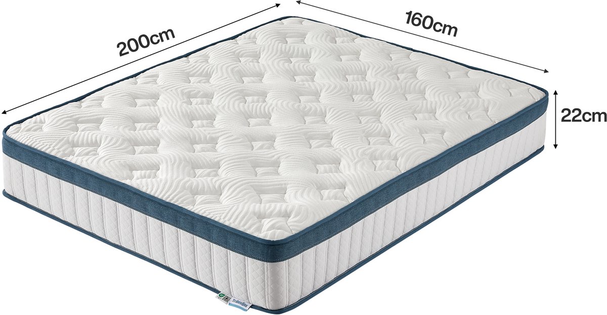 Tribesigns Pocketveringmatras - Matras 160x200 - 22cm dik - Binnenveringmatras met Gel-Traagschuim - met Oeko TEX Certificaat - 7 Zone Orthopedisch Matras - Pocketveringmatras Gemiddelde Hardheid H3 thumbnail 2