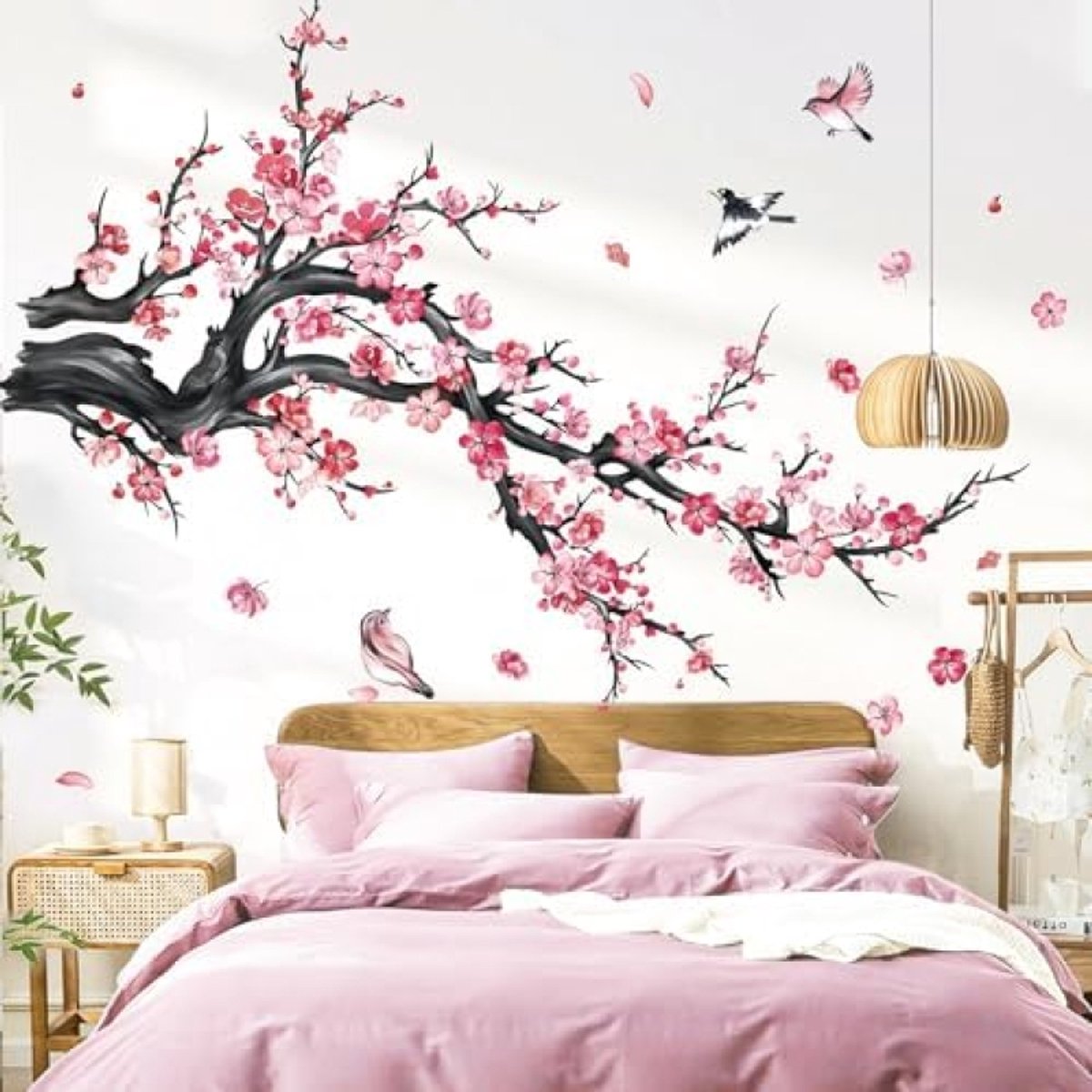 PromoHome Roze Bloesem Muursticker Set - Elegante Bloementak Decoratie