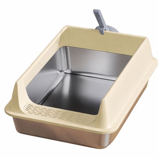 RVS Kattenbak - Extra Grote Roestvrijstalen Kattenbak – Halfgesloten XL Kattenbak – 60x40x30cm – Beige – Kattentoilet - Met Kattenbakschep