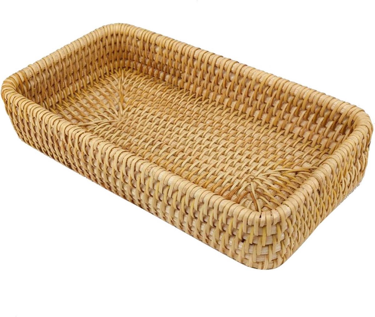 Handgeweven Rotan Dienblad - Multifunctionele Snack Opbergmand - Natuurlijke Rieten Mand