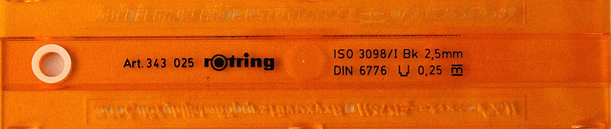 LETTERSJABLOON ROTRING 0.25X2.5MM 343025 ISO3098/1 DIN6776