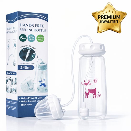 Hands Free Babyfles 240 ml – BPA-vrij – Anti-Koliek – Voor Onderweg & Thuis