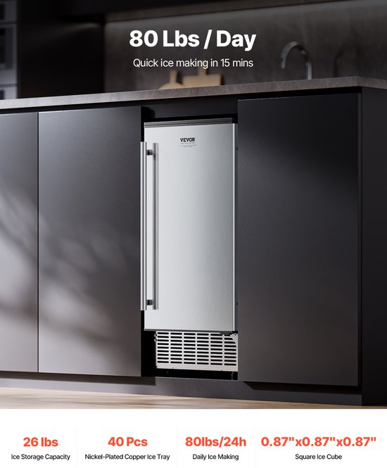 VEVOR Onderbouw Ijsmachine 36kg/Dag Ingebouwde Ijsmachine Draagbaar van Merkloos — afbeelding 5