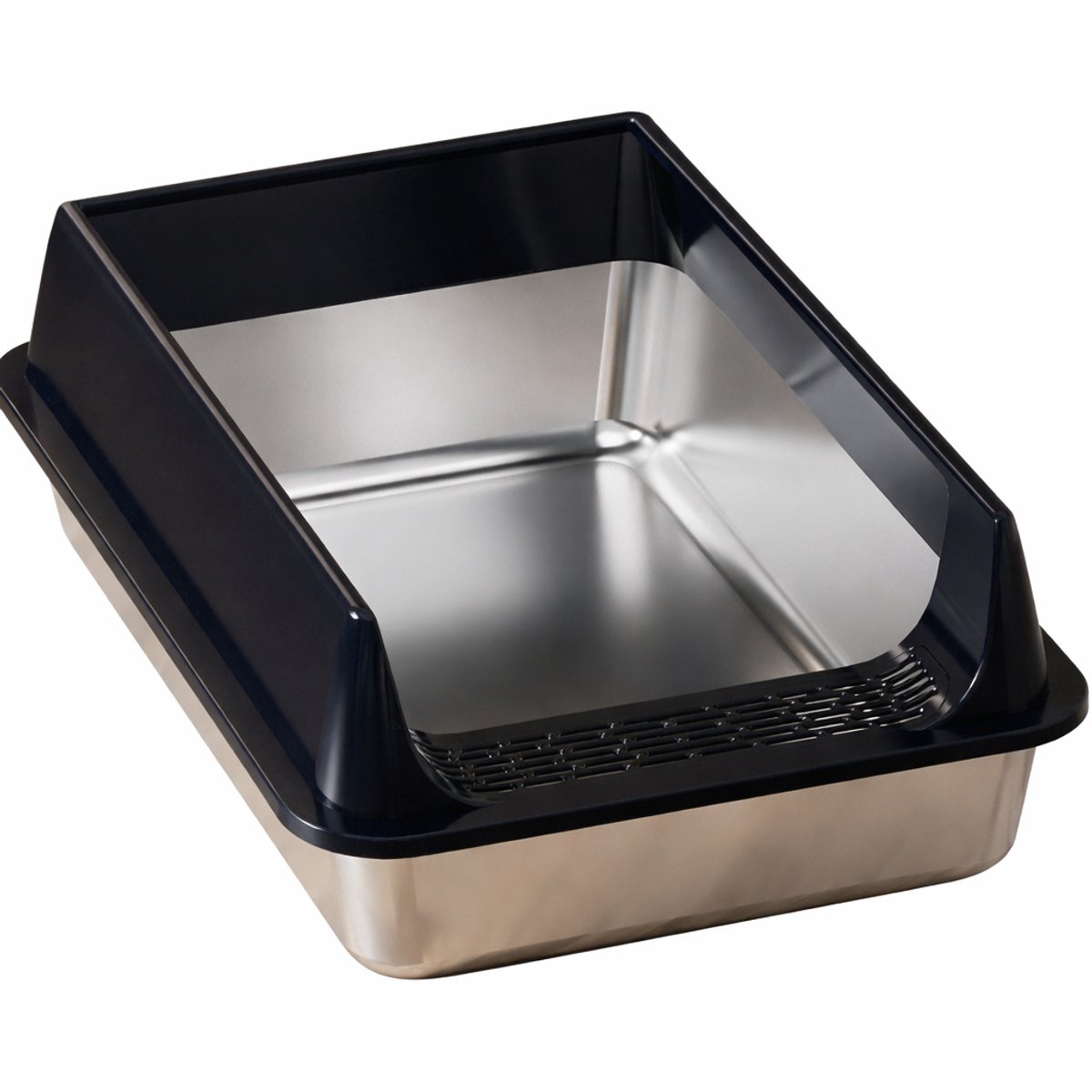 RVS Kattenbak - Extra Grote Roestvrijstalen Kattenbak – Halfgesloten XL Kattenbak – 40x30x19cm – Zwart – Kattentoilet - Met Kattenbakschep