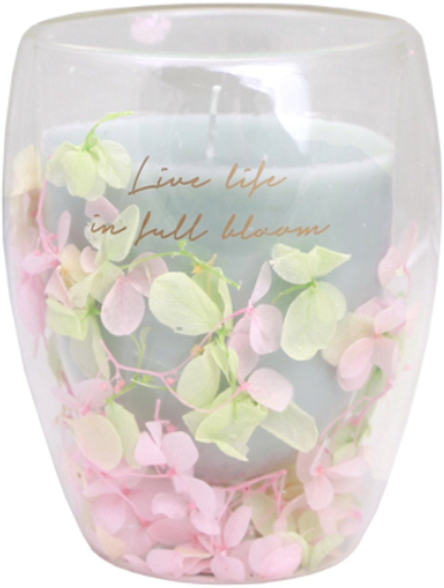 MY FLAME - Sojakaars in dubbelwandig theeglas - LIVE LIFE IN FULL BLOOM - Geur: Jasmine Luxe - Maat: D8 x H11,5 cm - Branduren: 50u
