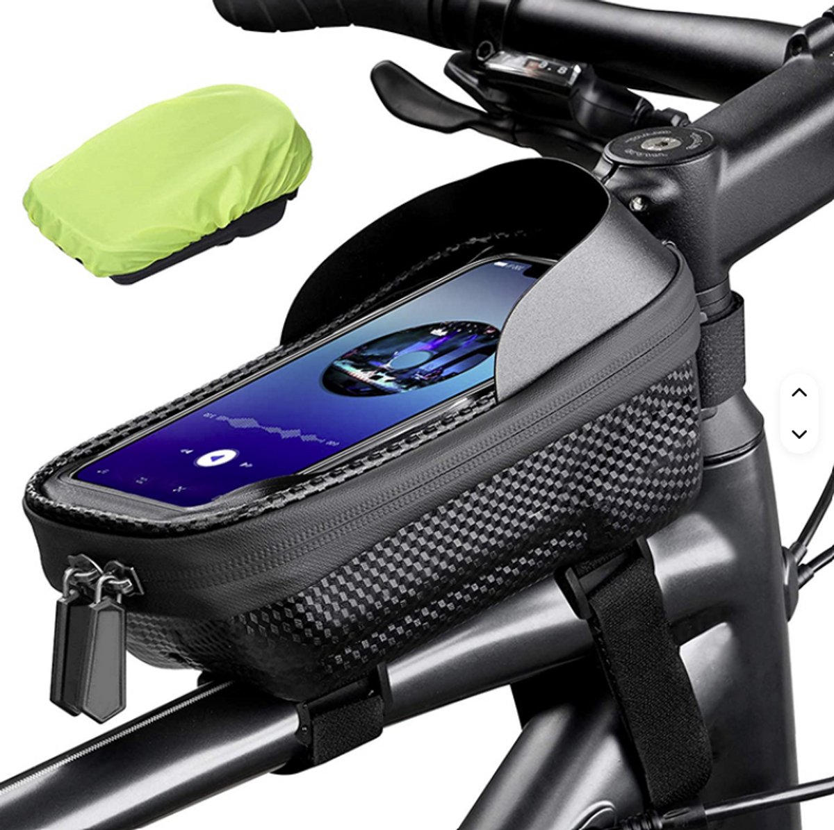 Securely Fietstas met Telefoonhouder – Frametas met Touchscreen – Waterafstotend + Regenhoes – Telefoonhouder voor Navigatie – Geschikt voor Fiets, E-Bike, Mountainbike & Fatbike