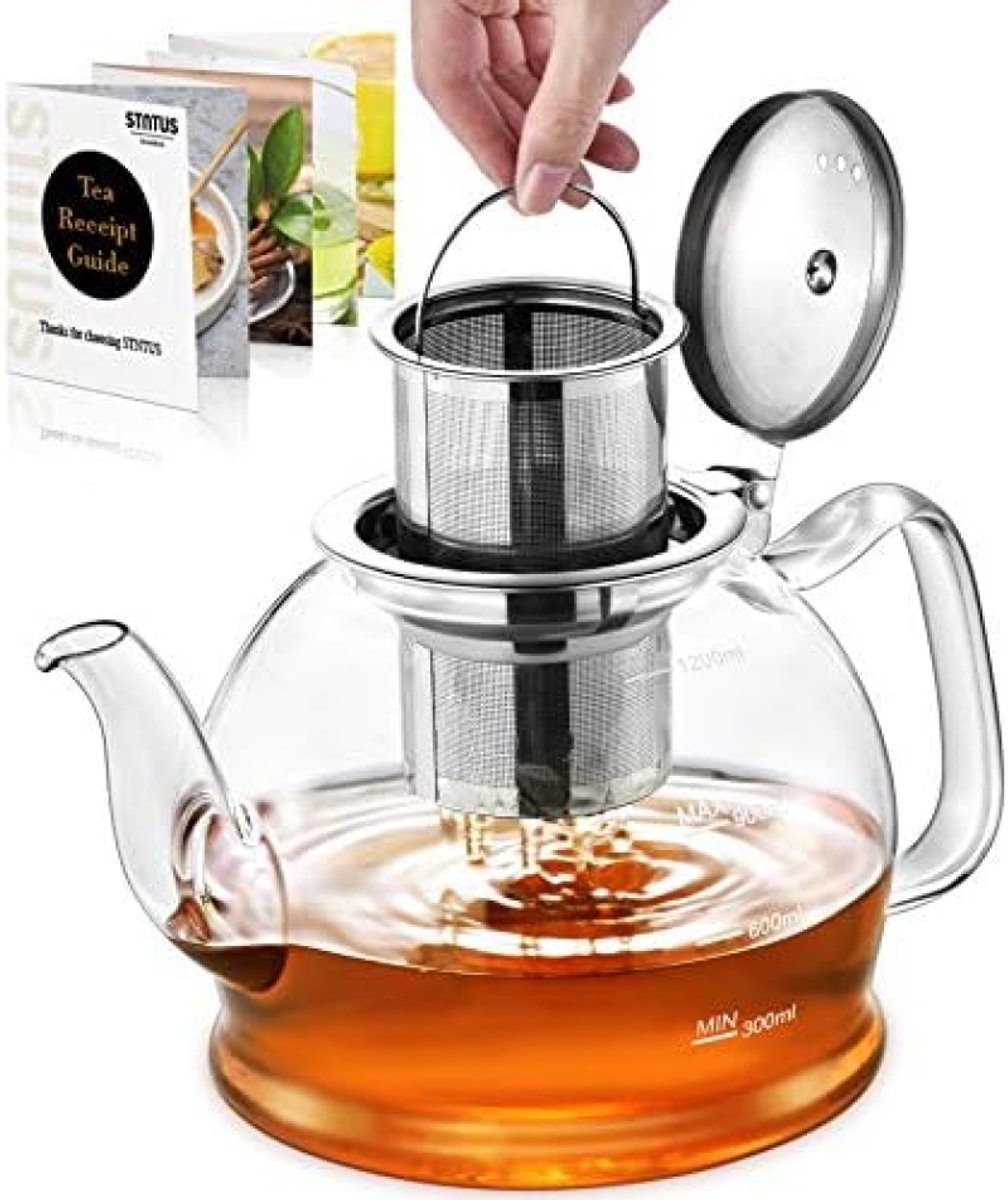 Glasen Theepot met Zeef - 1,2 Liter voor Losse Thee