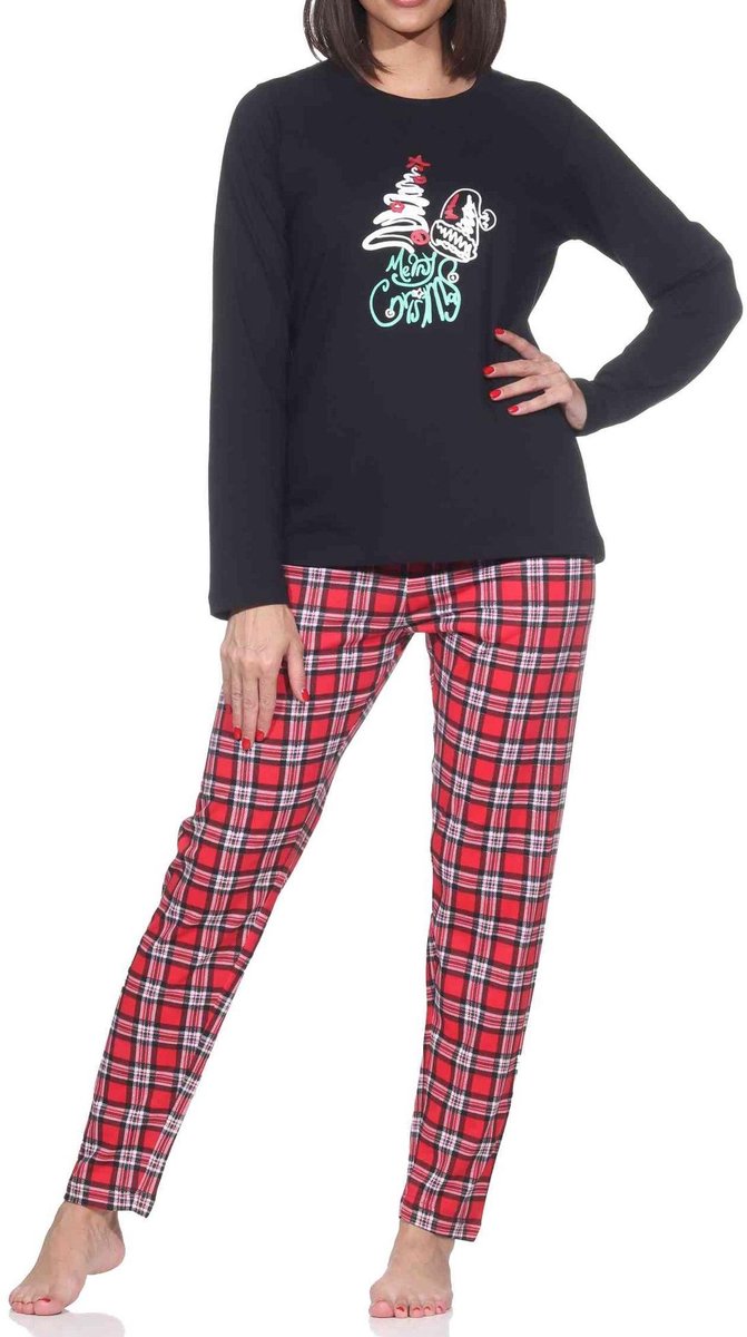 Normann dames kerstpyjama met lange mouwen en kerstmotief schwarz