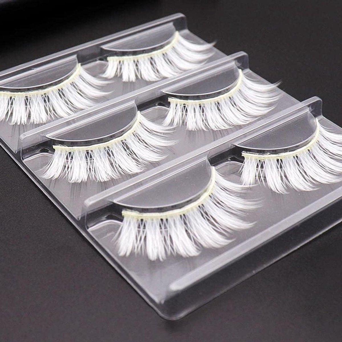 Lange witte wimpers voor maskerade feest en cosplay make-up, 3 paar nepwimpers