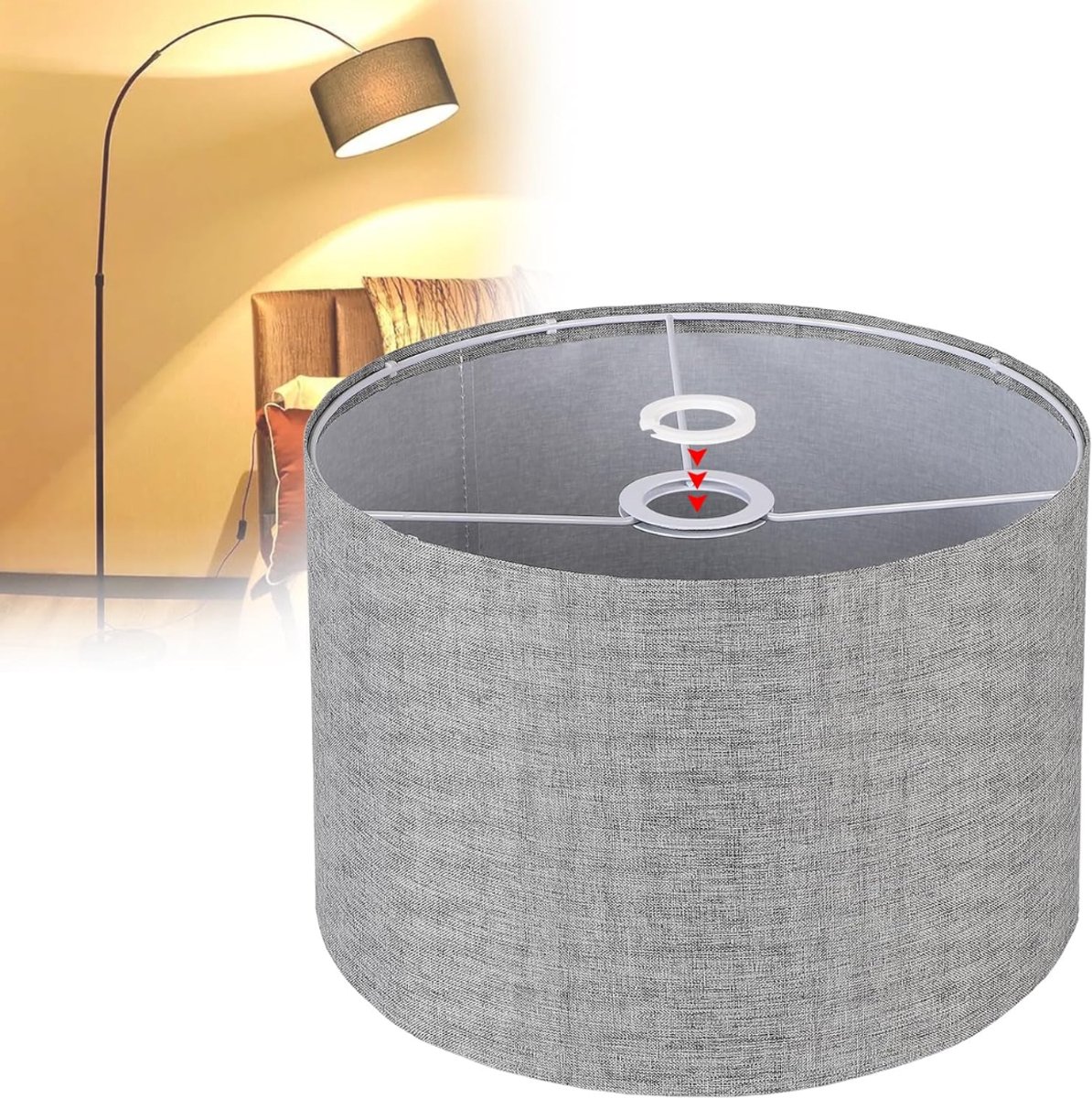 DnA® Lampenkap Voor Staande Lamp - Lampenkap 50 cm - Lampenkap - Grijs -20cm x 20cm x 30cm