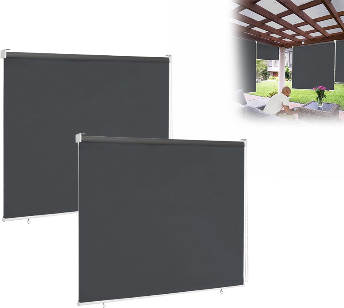 Aufun Verticale Zonwering - 2 Stuks - 140 X 140 cm - Antraciet - Inkijkbescherming - Luifel - Geschikt Voor Balkons, Terrassen En Tuinen