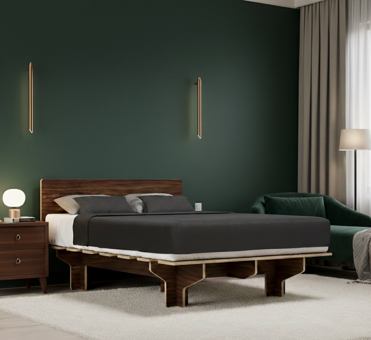 Luxe Modern Bedframe 140x214 cm – Stijlvol Hoofdeinde, Multiplex, Zonder Lattenbodem – Ruimtebesparend en Eenvoudig te Monteren – Comfortabel en Duurzaam Bedframe voor Slaapkamer,Medahomestore