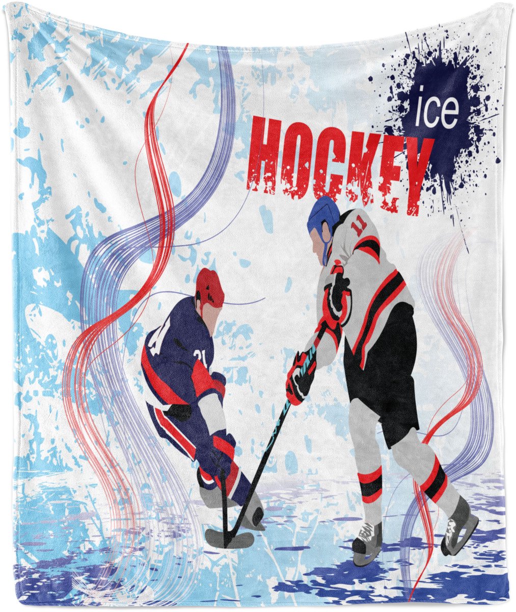 ABAKUHAUS IJshockey Zachte Flanellen Fleece Deken, Speler Schaatsbaan, Gezellige Pluche Plaid, 125 x 175 cm, Meerkleurig