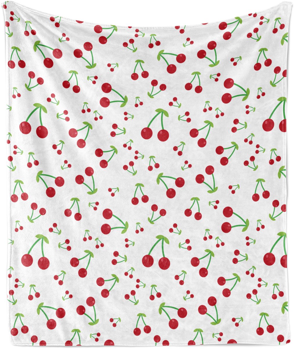 ABAKUHAUS Cherry zachte flanellen fleece deken, eenvoudig zomerfruitpatroon, knusse pluche plaid, 125 x 175 cm, vermiljoen limoengroen