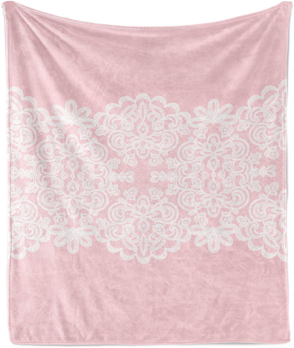 ABAKUHAUS Roze en witte zachte flanellen fleece deken, bruidsdeken, knusse pluche plaid, 175 x 230 cm, Blush White