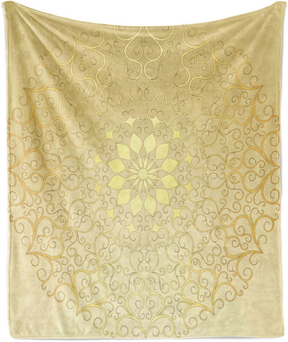 ABAKUHAUS Mandala Zachte Flanellen Fleece Deken, Antiek Hart, Gezellige Pluche Plaid, 125 x 175 cm, Lichtgeel