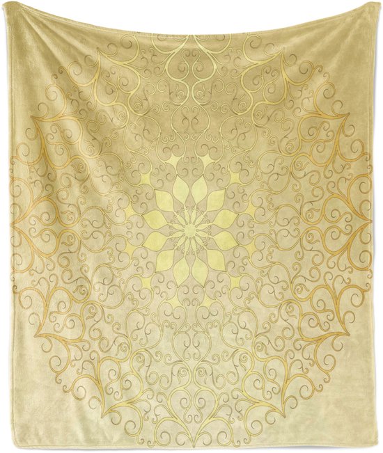 ABAKUHAUS Mandala Zachte Flanellen Fleece Deken, Antiek Hart, Gezellige Pluche Plaid, 125 x 175 cm, Lichtgeel