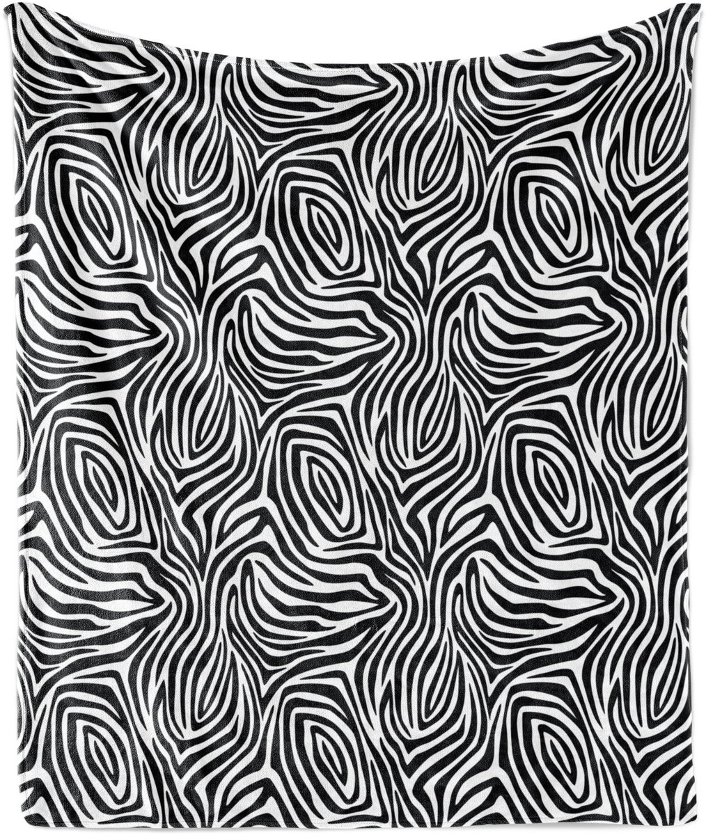 ABAKUHAUS Gestreepte zachte flanellen fleece deken, zebraprint, knusse pluche plaid, 125 x 175 cm, wit zwart