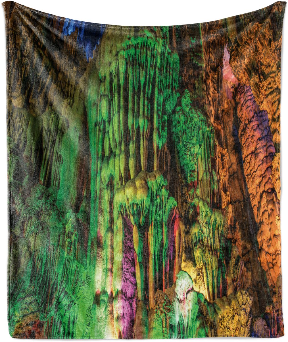 ABAKUHAUS Kleurrijke zachte flanellen fleece deken, regenboogkleurige stenen, knusse pluche plaid, 125 x 175 cm, groen kaneel