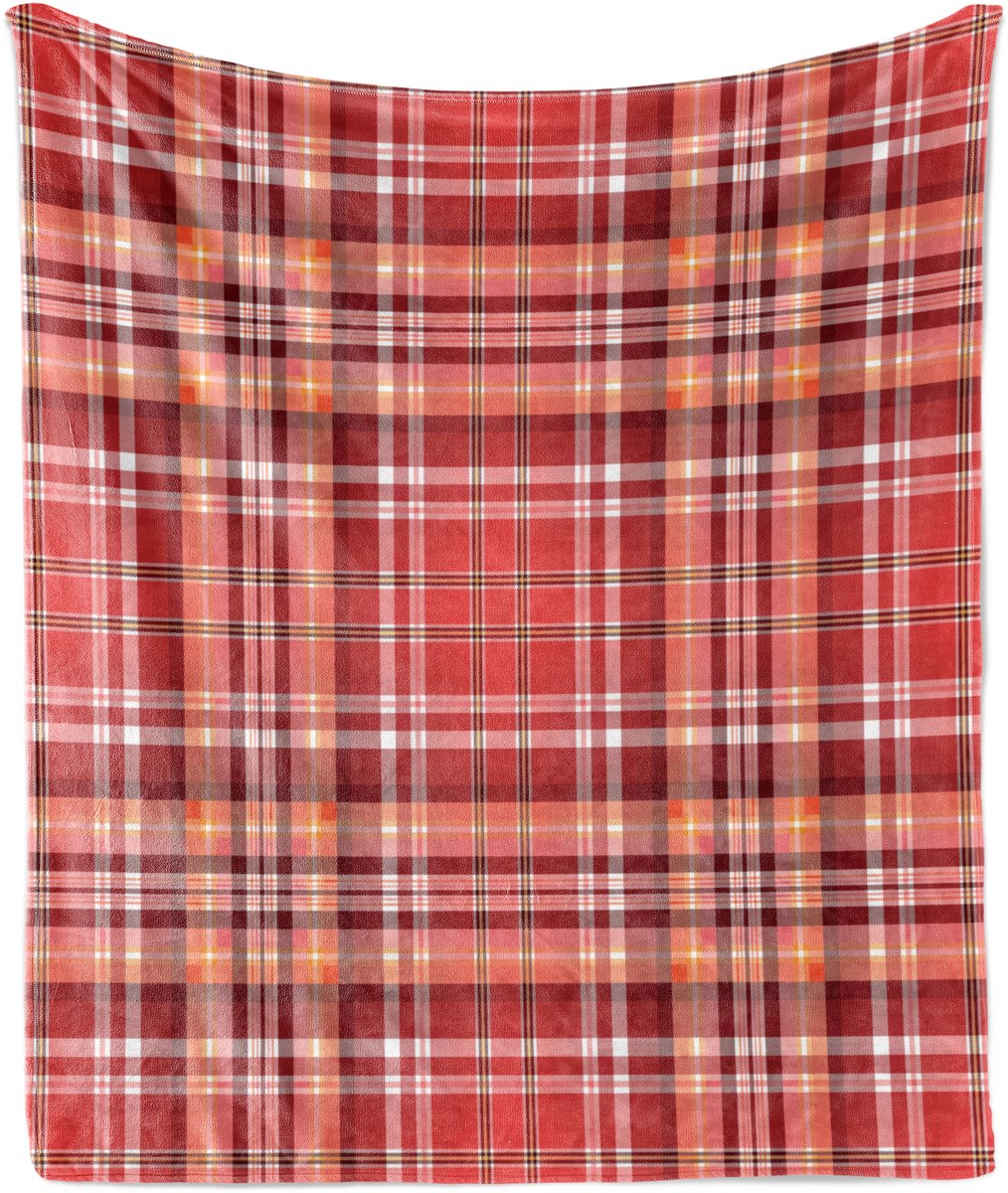 ABAKUHAUS Geruite Zachte Flanellen Fleece Deken, Witte Lijnen en Cellen, Gezellige Pluche Plaid, 125 x 175 cm, Donker Koraal Oranje Wit