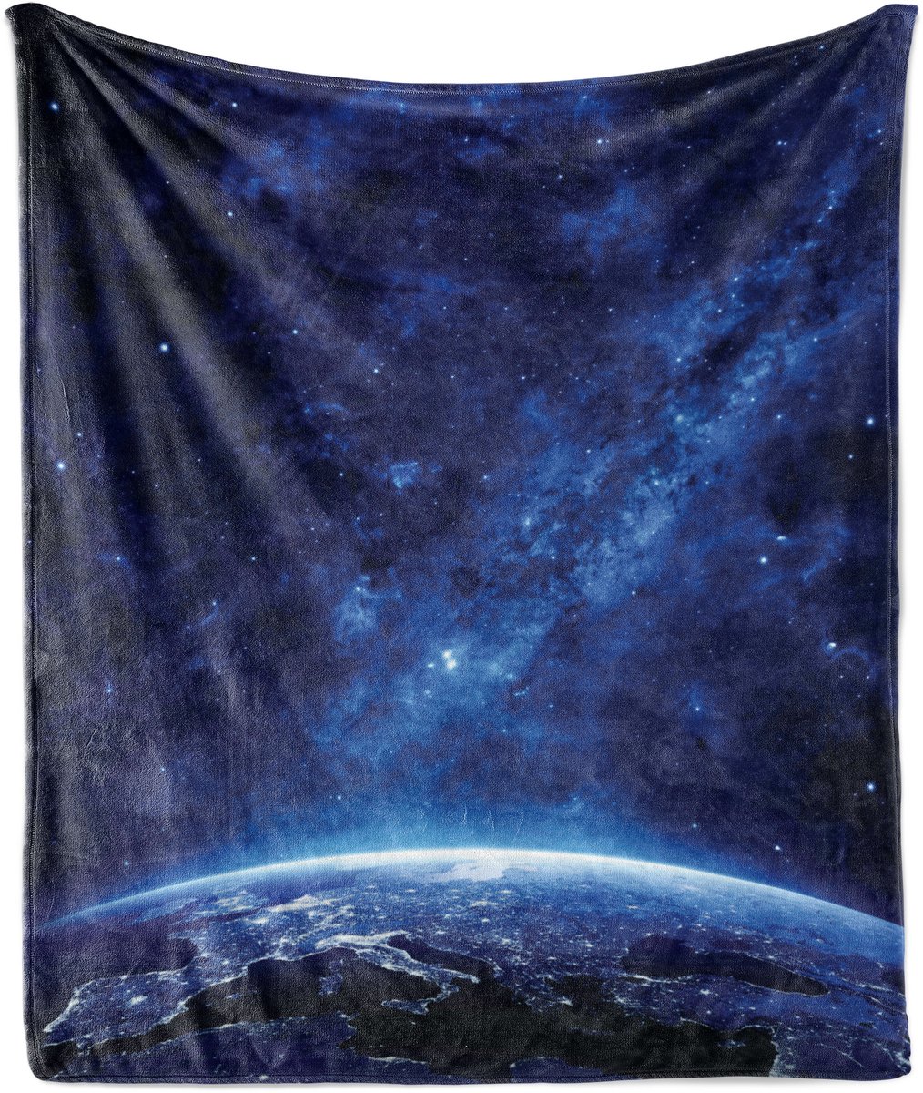 ABAKUHAUS Zachte flanellen fleece deken, lichtgevende Melkwegsterren, knusse pluche plaid, 175 x 230 cm, donkerblauw