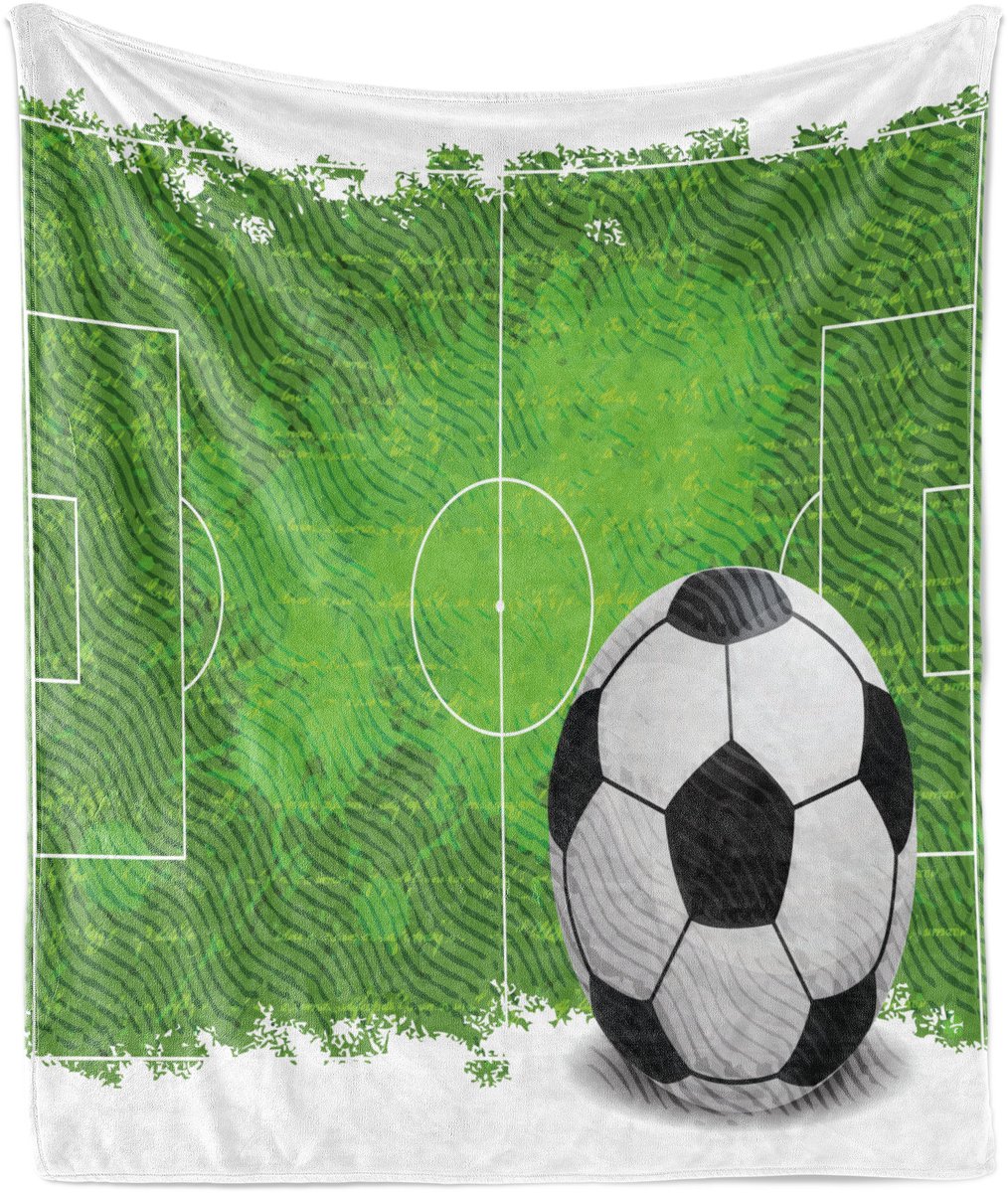 ABAKUHAUS Voetbal Zachte Flanellen Fleece Deken, Grunge Voetbal Design, Gezellige Pluche Plaid, 125 x 175 cm, Groen Zwart Wit