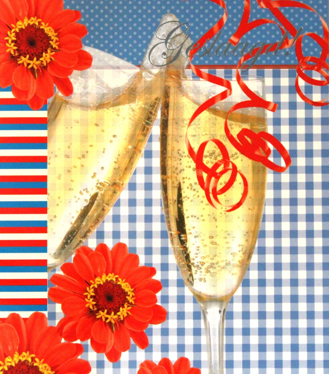6 Luxe Geslaagd Wenskaarten - Kaart Wens Kaart Examen Geslaagd School Studie Opleiding - Gefeliciteerd Diploma - Champagne Glazen Bloemen Slingers - 13.5x12cm - Rood Wit Blauwe Envelop - Art of Cards - Gratis Verzonden - Hoge Afnamekortingen
