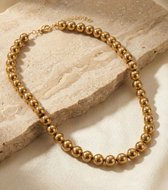 Lundholm Kralenketting Dames Goud Kleurig - (Ø 8 mm) Gouden Kralen Ketting - 40 + 5 cm - Premium Stainless Steel - Chloe Serie - Scandinavisch Design